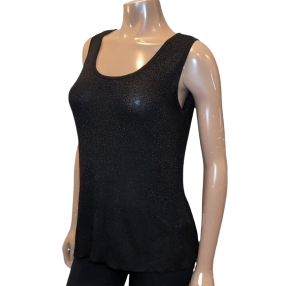 Laura Tops - Laura Shimmery Knit Tank Top Scoop Neck Black Rayon Lurex Sleeveless Stretch